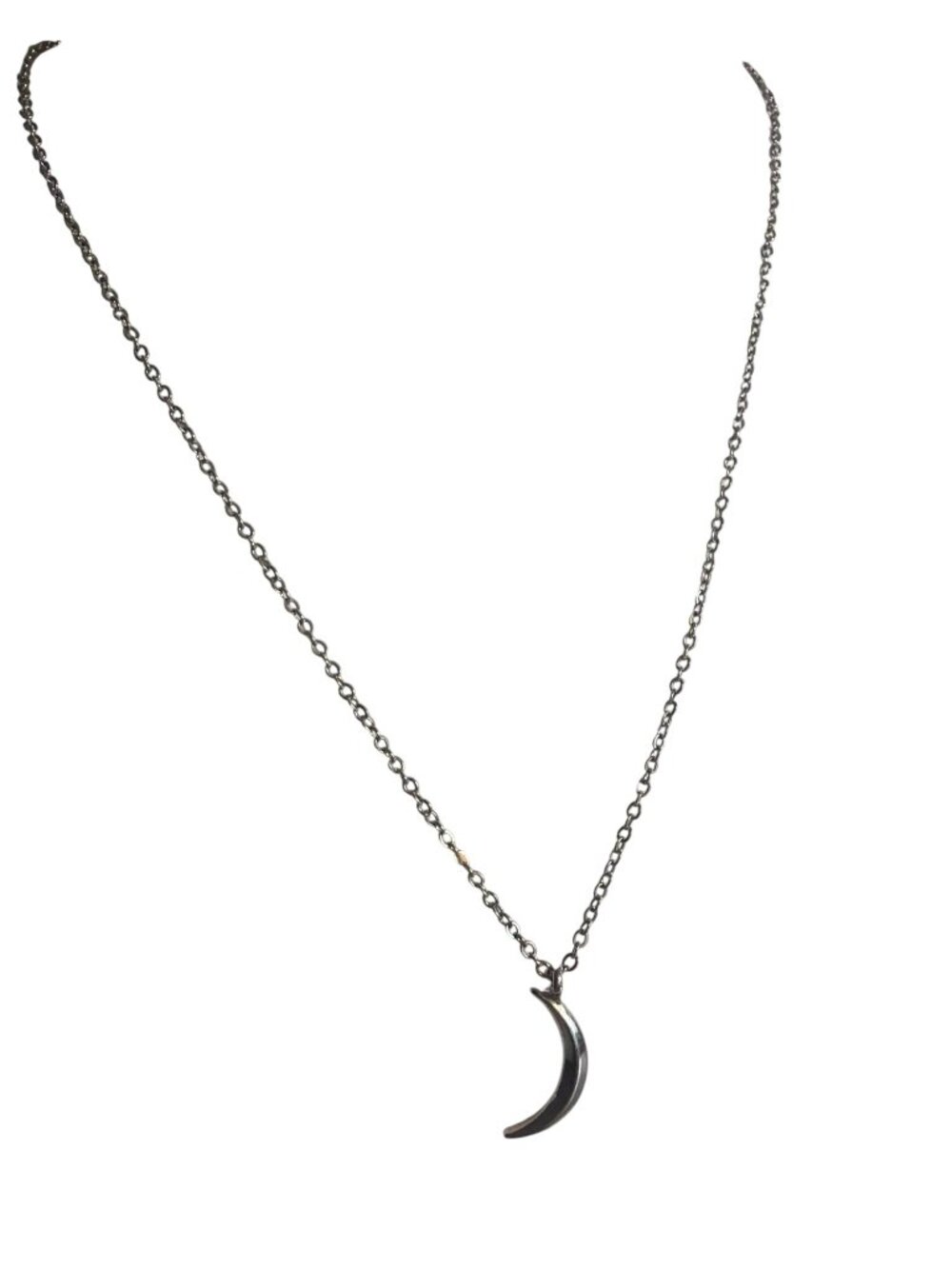 Silver Tone Crescent Moon Pendant Necklace Minimalist Jewelry Lunar Adj 19"